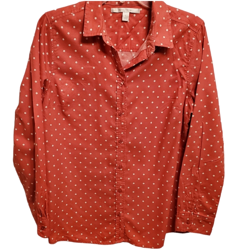 Lauren Conrad Women's Pink Polka Dot Shirt Top Size Large